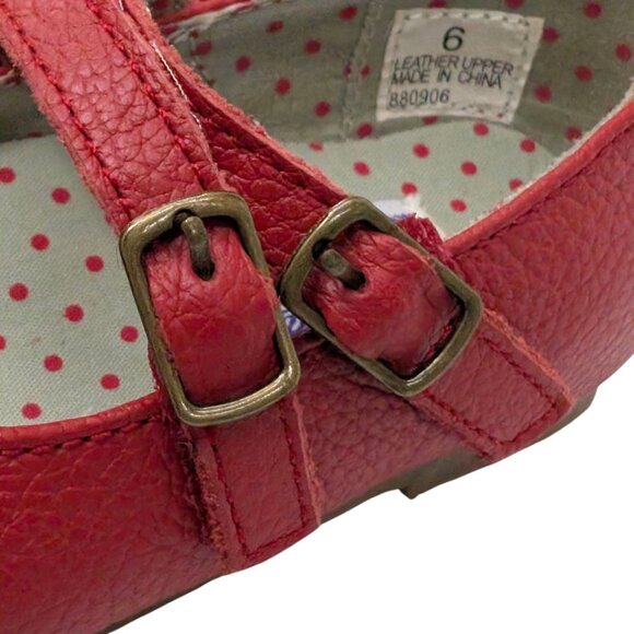 Lamour Pebbled Leather Mary Jane Shoes Girls Red Double Strap Flats Size 6 - Picture 12 of 13